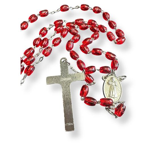 Pre-Loved Red Rosary Beads on Silver-Tone Chain - Picture 3 of 3
